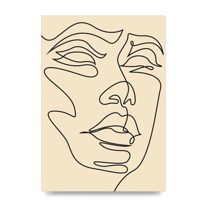 Face Line Drawing Ecru Art For The Home - unframed print