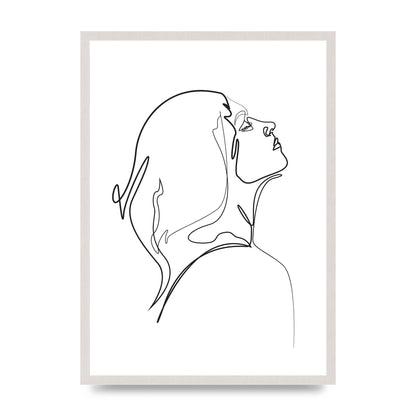 Woman Line Drawing White Printed Poster - A2 framed