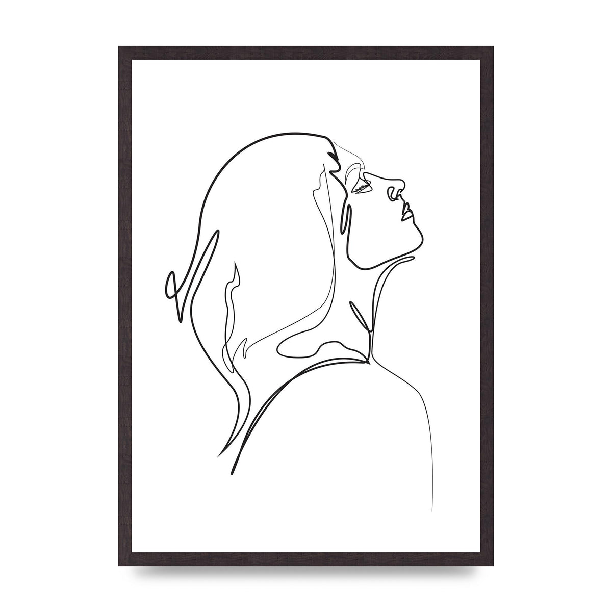 Woman Line Drawing White Printed Poster - A2 framed