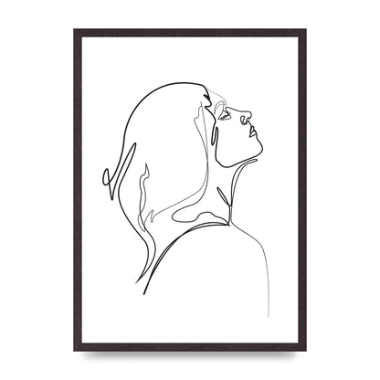 Woman Line Drawing White Printed Poster - A2 framed