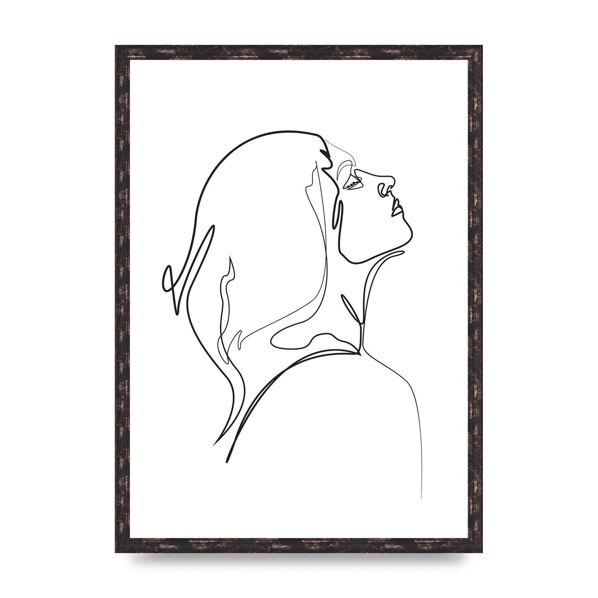 Woman Line Drawing White Printed Poster - A2 framed