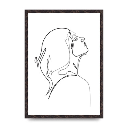 Woman Line Drawing White Printed Poster - A2 framed