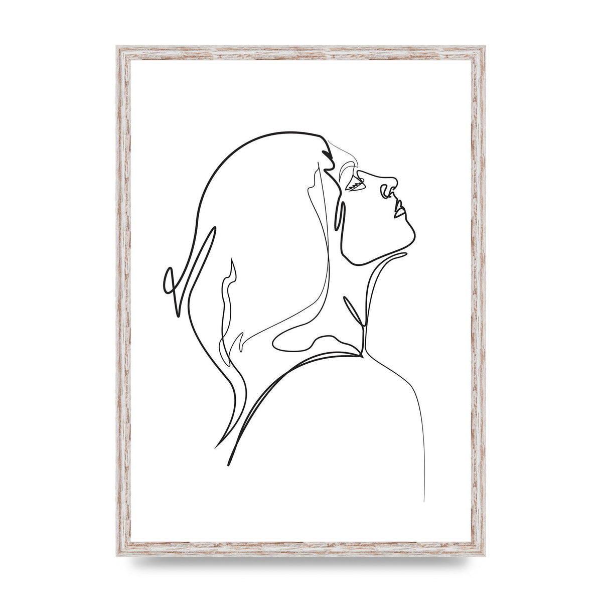 Woman Line Drawing White Printed Poster - A2 framed