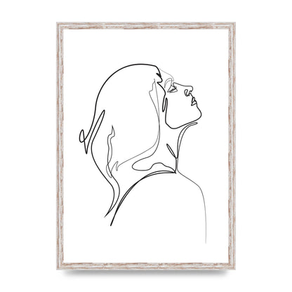 Woman Line Drawing White Printed Poster - A2 framed