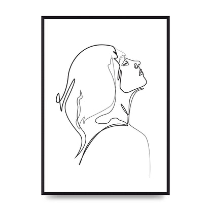Woman Line Drawing White Printed Poster - A2 framed