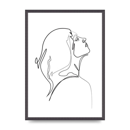Woman Line Drawing White Printed Poster - A2 framed