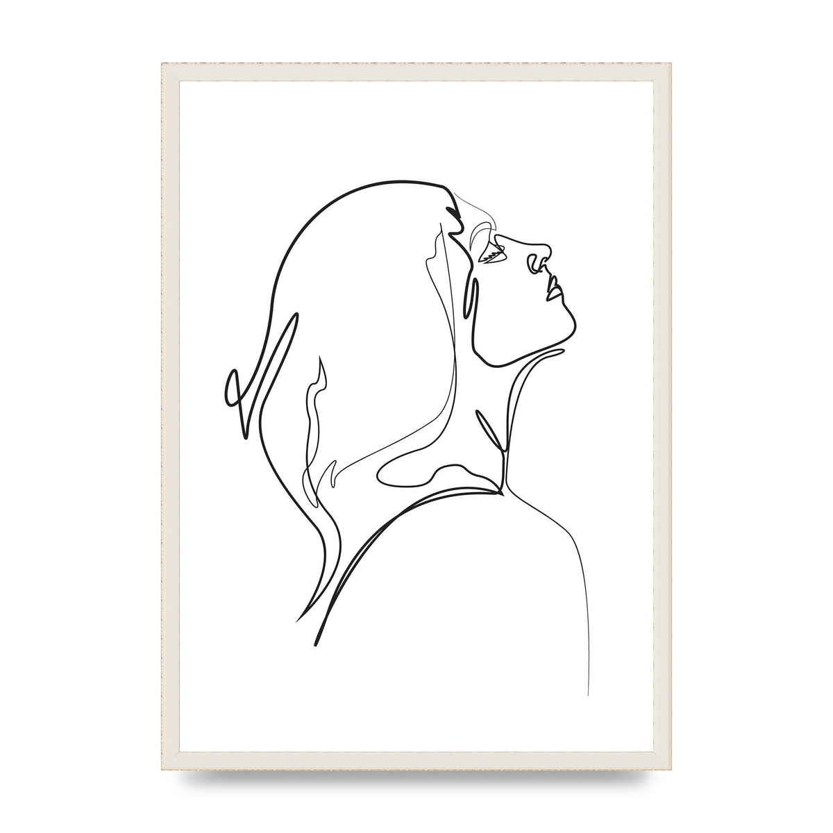 Woman Line Drawing White Printed Poster - A2 framed