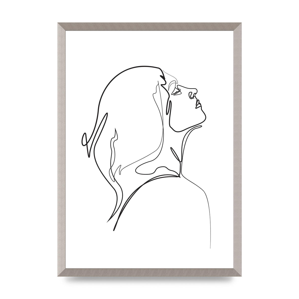 Woman Line Drawing White Printed Poster - A2 framed