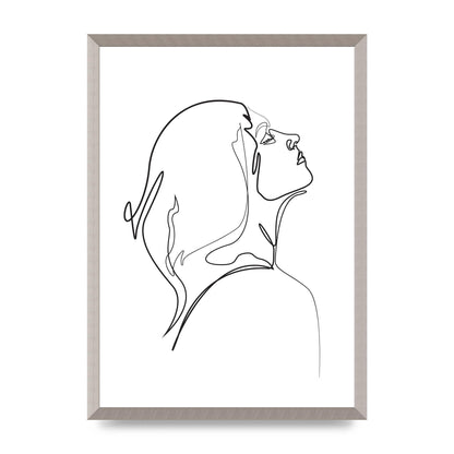 Woman Line Drawing White Printed Poster - A2 framed