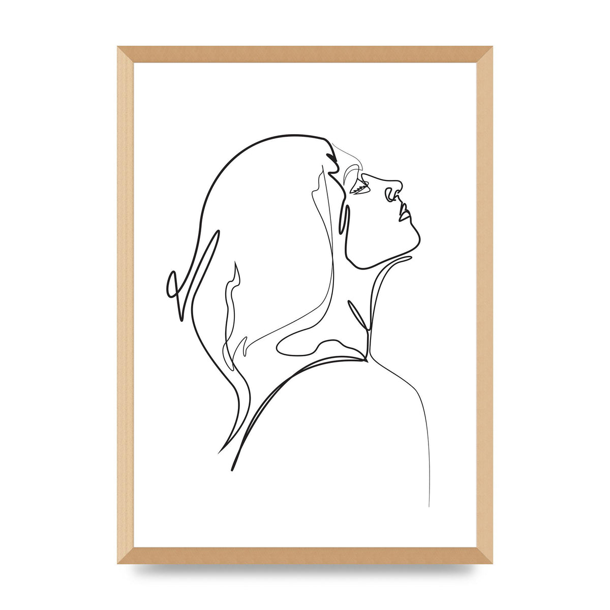 Woman Line Drawing White Printed Poster - A2 framed