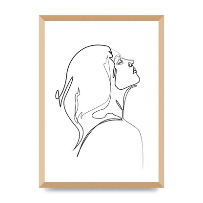 Woman Line Drawing White Printed Poster - A2 framed