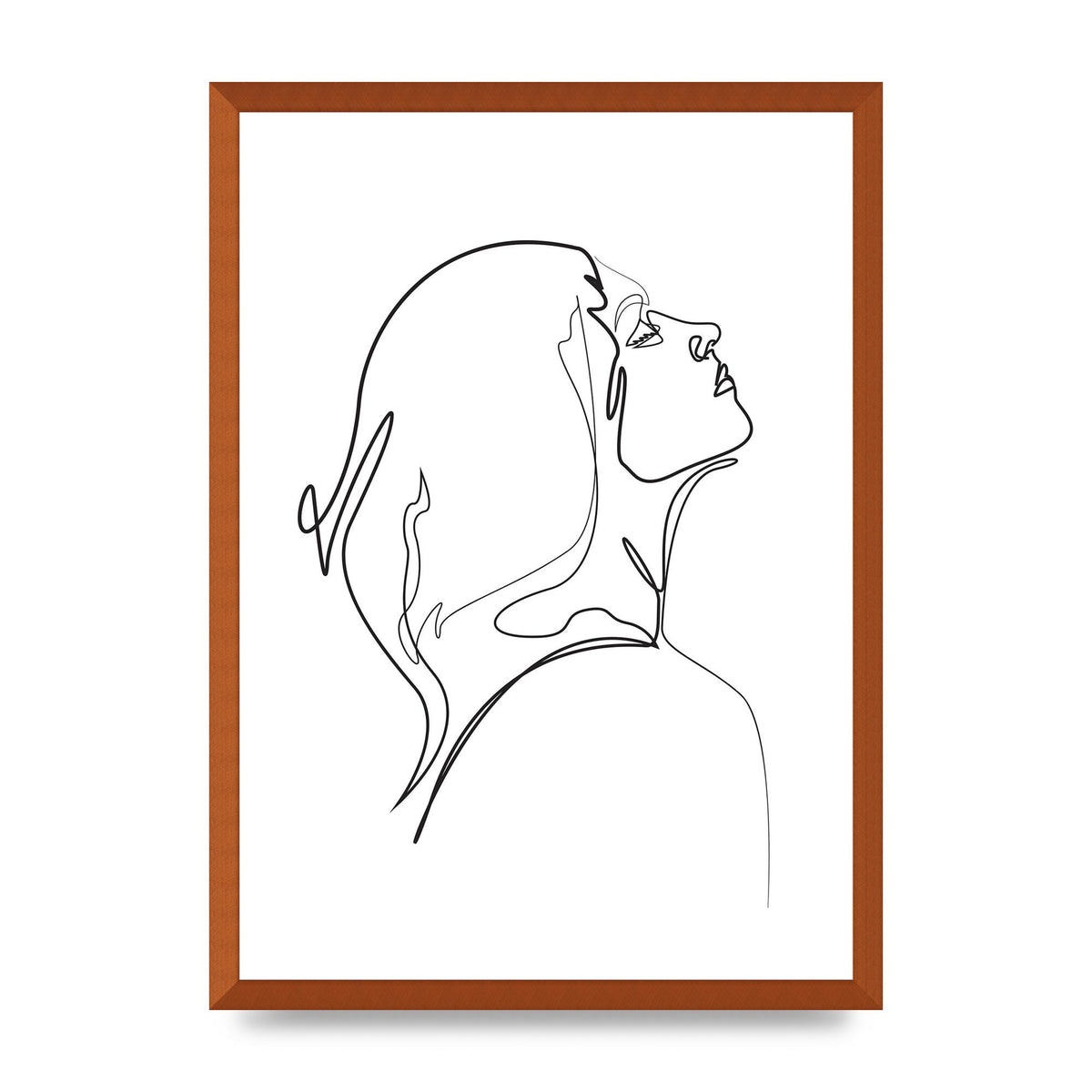 Woman Line Drawing White Printed Poster - A2 framed