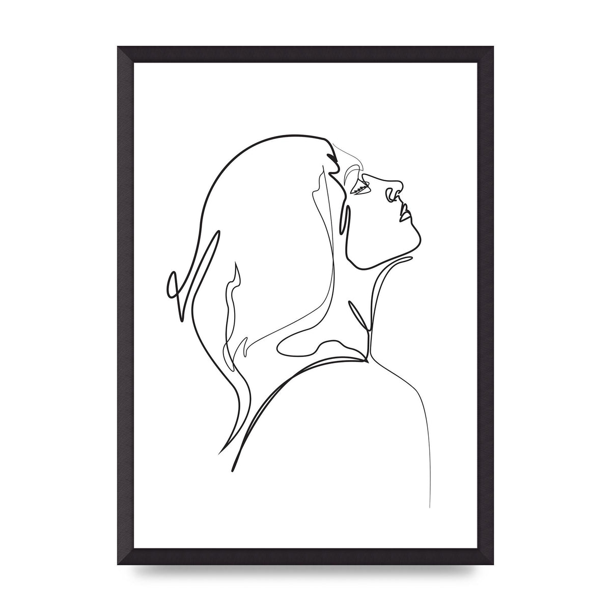 Woman Line Drawing White Printed Poster - A2 framed