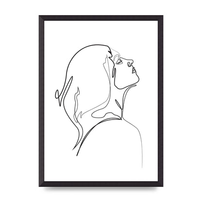 Woman Line Drawing White Printed Poster - A2 framed