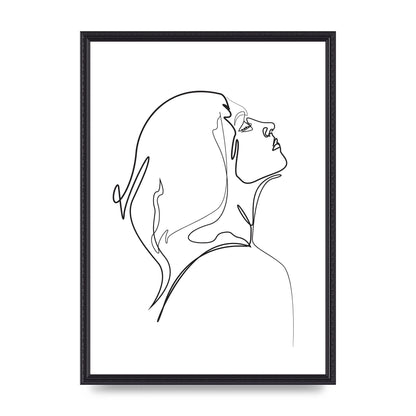 Woman Line Drawing White Printed Poster - A2 framed