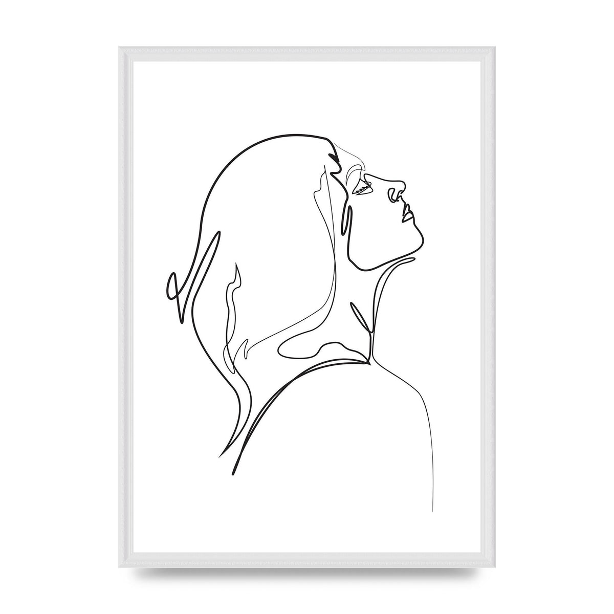 Woman Line Drawing White Printed Poster - A2 framed