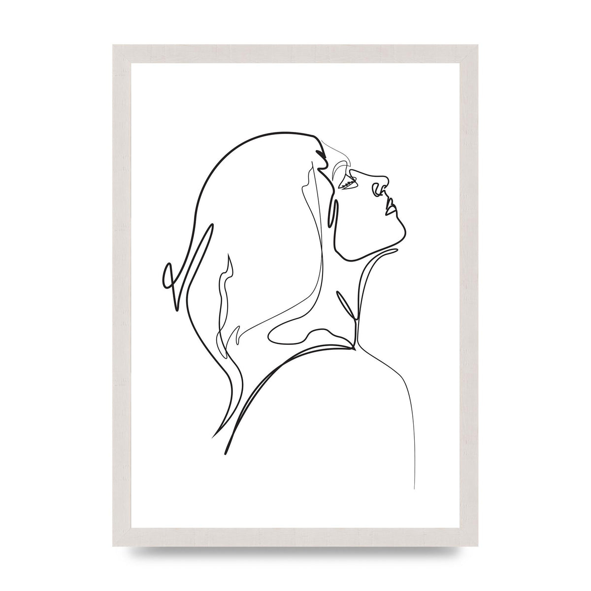 Woman Line Drawing White Printed Poster - A3 framed