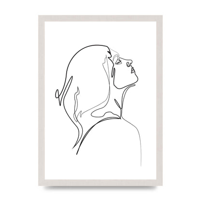 Woman Line Drawing White Printed Poster - A3 framed