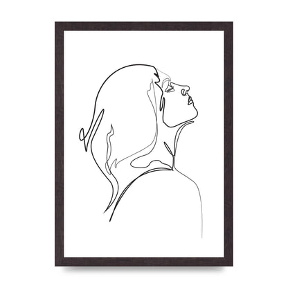 Woman Line Drawing White Printed Poster - A3 framed