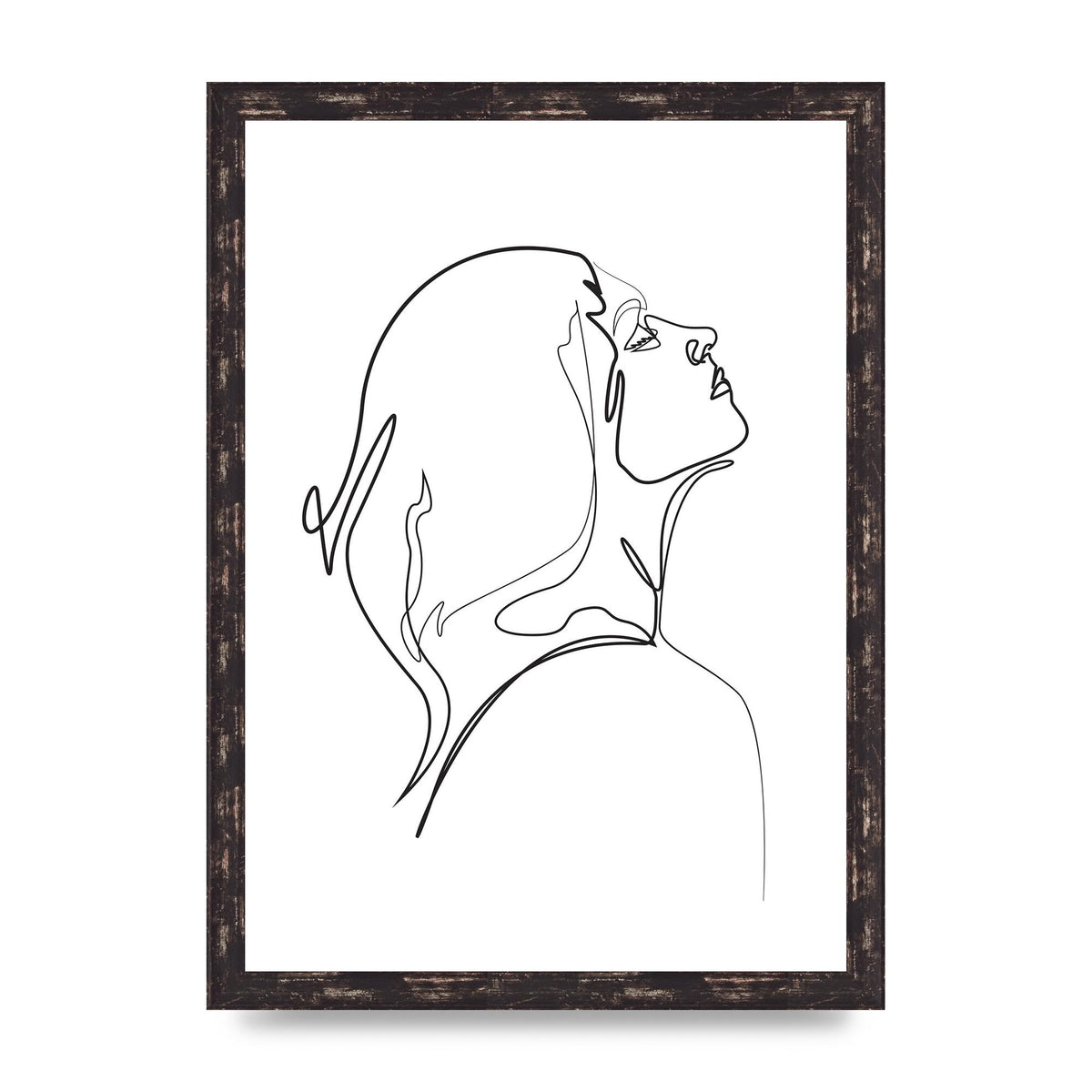 Woman Line Drawing White Printed Poster - A3 framed