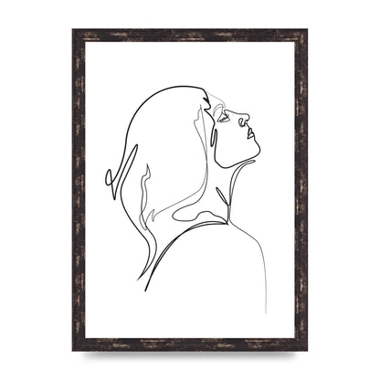 Woman Line Drawing White Printed Poster - A3 framed
