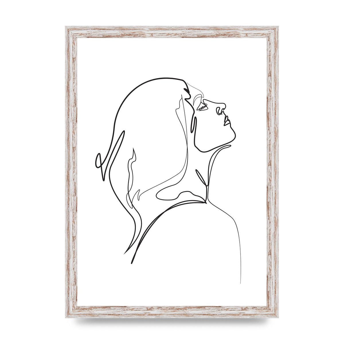 Woman Line Drawing White Printed Poster - A3 framed
