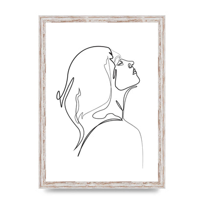 Woman Line Drawing White Printed Poster - A3 framed