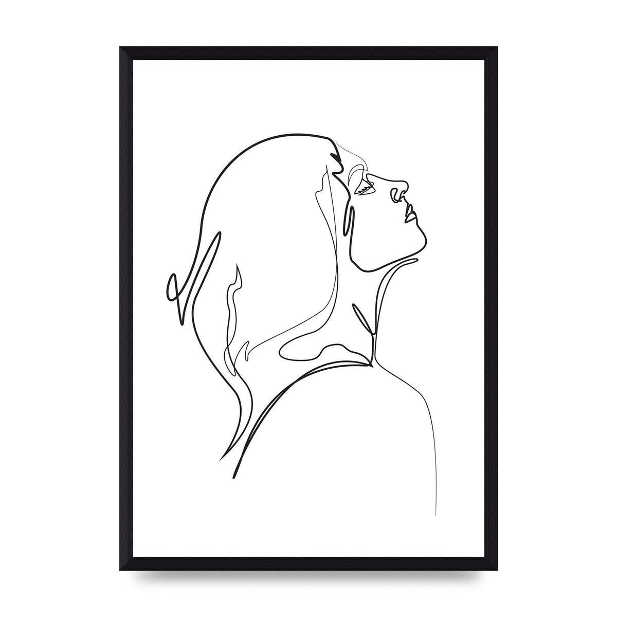 Woman Line Drawing White Printed Poster - A3 framed