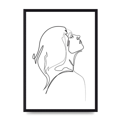 Woman Line Drawing White Printed Poster - A3 framed