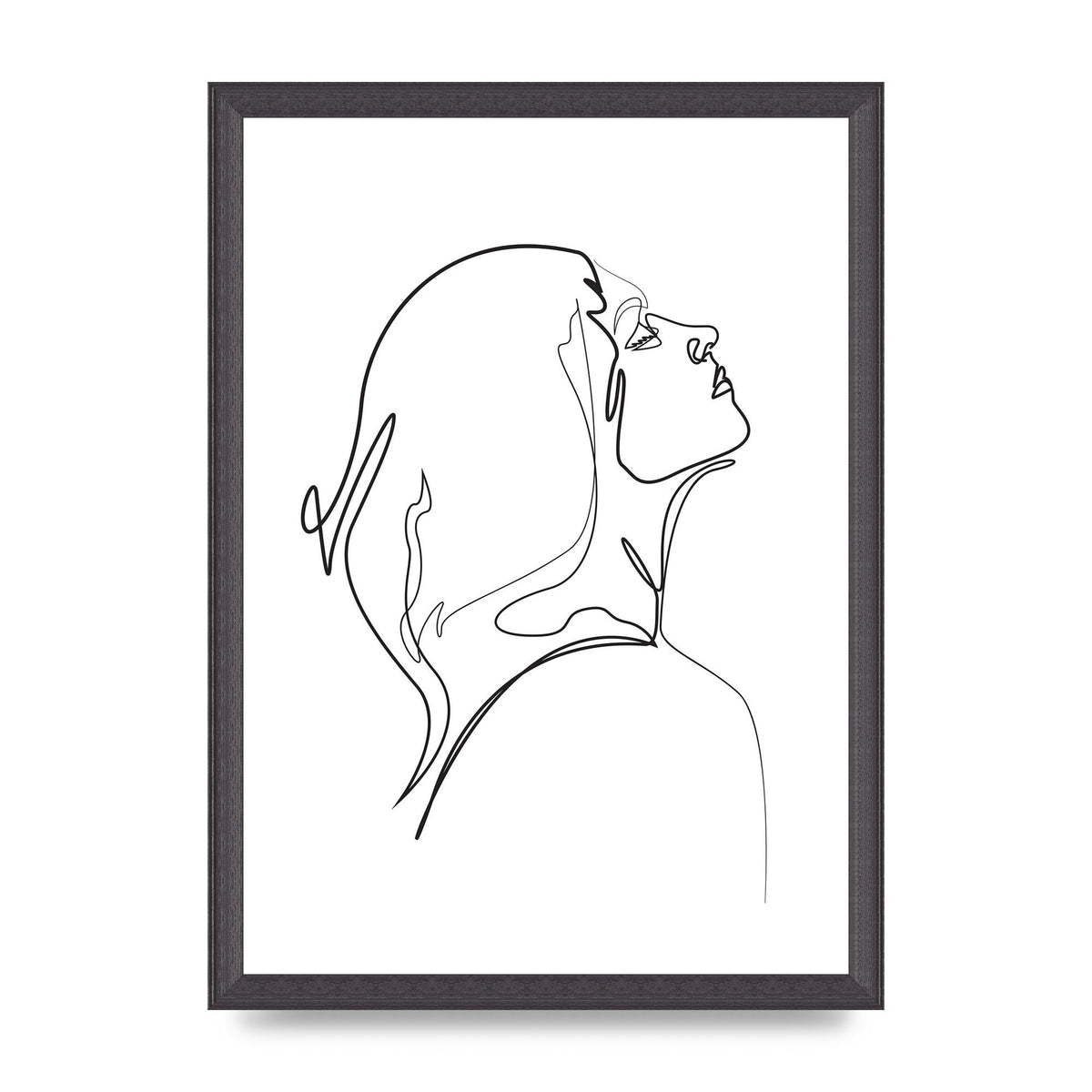 Woman Line Drawing White Printed Poster - A3 framed