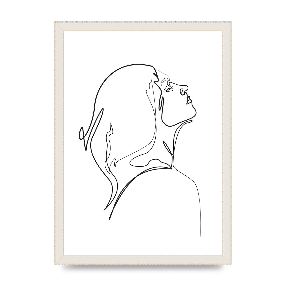 Woman Line Drawing White Printed Poster - A3 framed