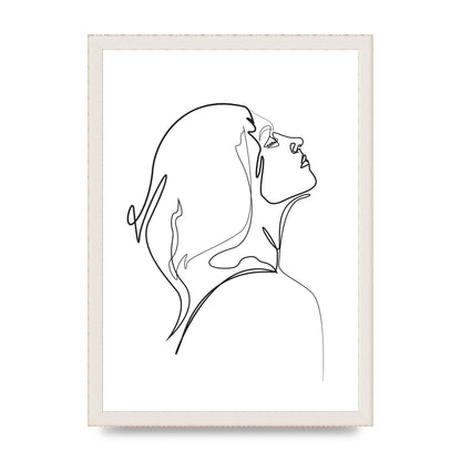 Woman Line Drawing White Printed Poster - A3 framed