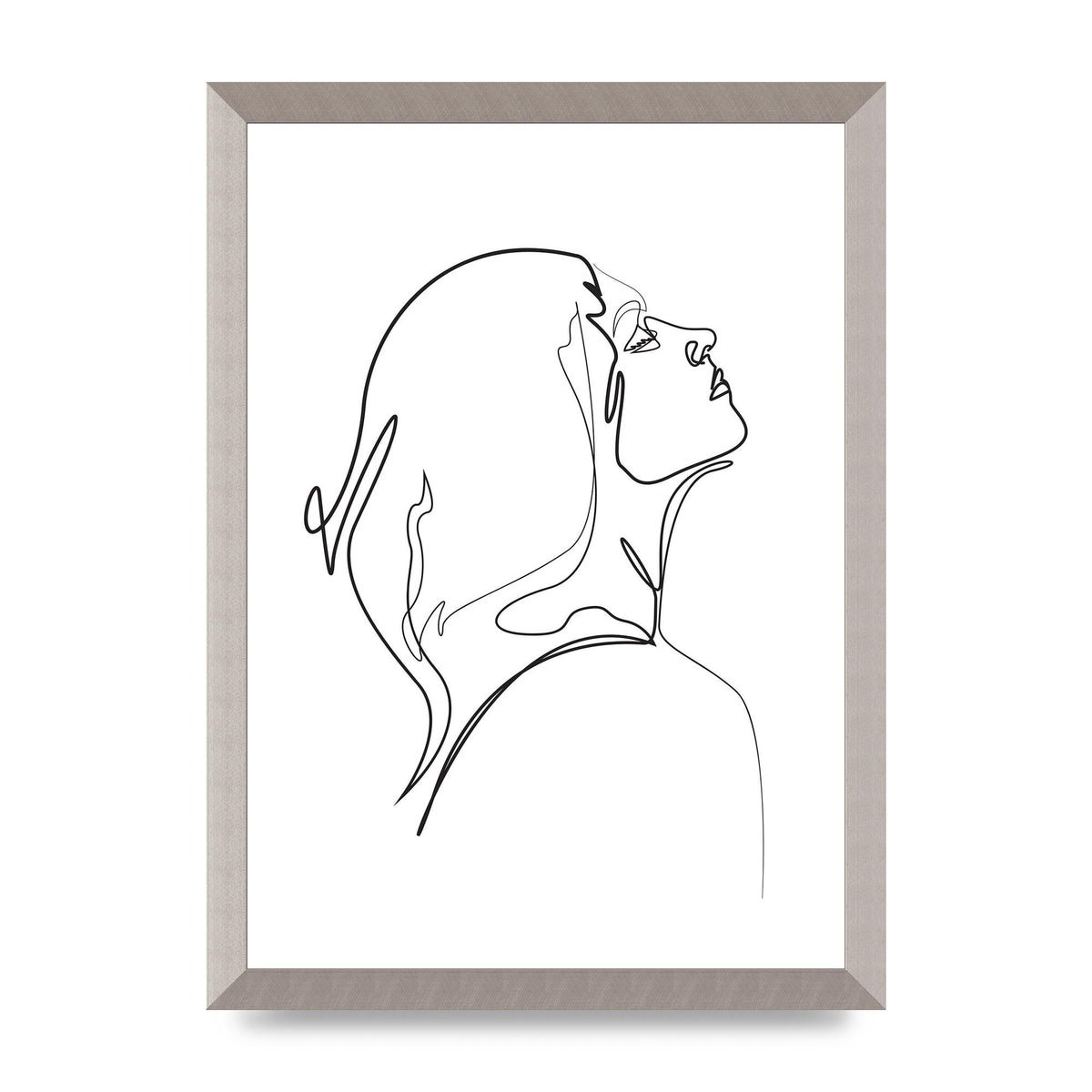 Woman Line Drawing White Printed Poster - A3 framed
