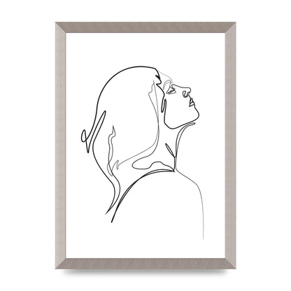 Woman Line Drawing White Printed Poster - A3 framed