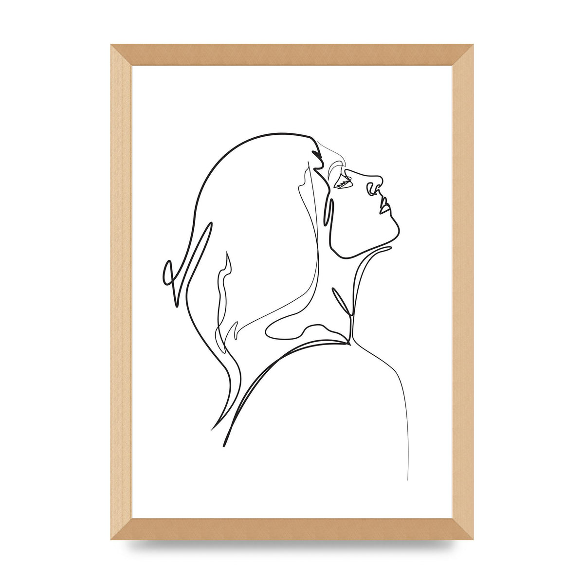Woman Line Drawing White Printed Poster - A3 framed