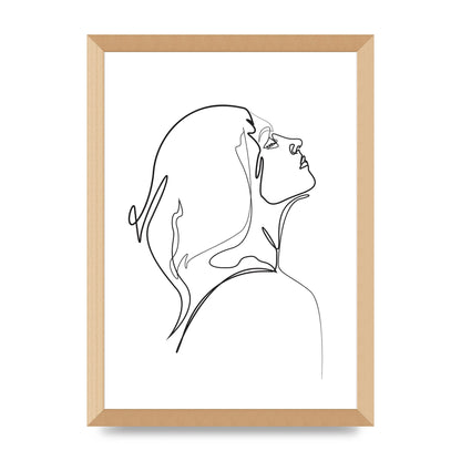 Woman Line Drawing White Printed Poster - A3 framed