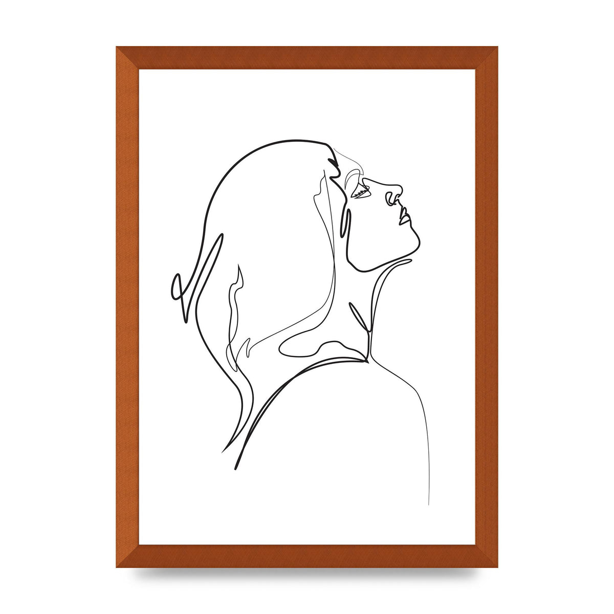 Woman Line Drawing White Printed Poster - A3 framed