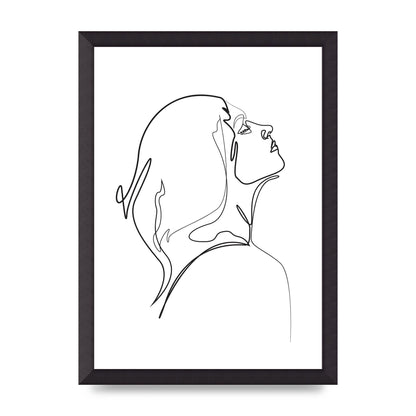 Woman Line Drawing White Printed Poster - A3 framed