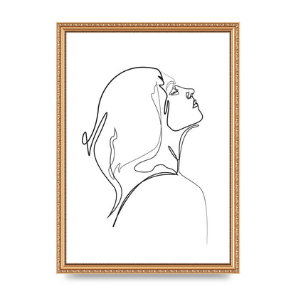 Woman Line Drawing White Printed Poster - A3 framed