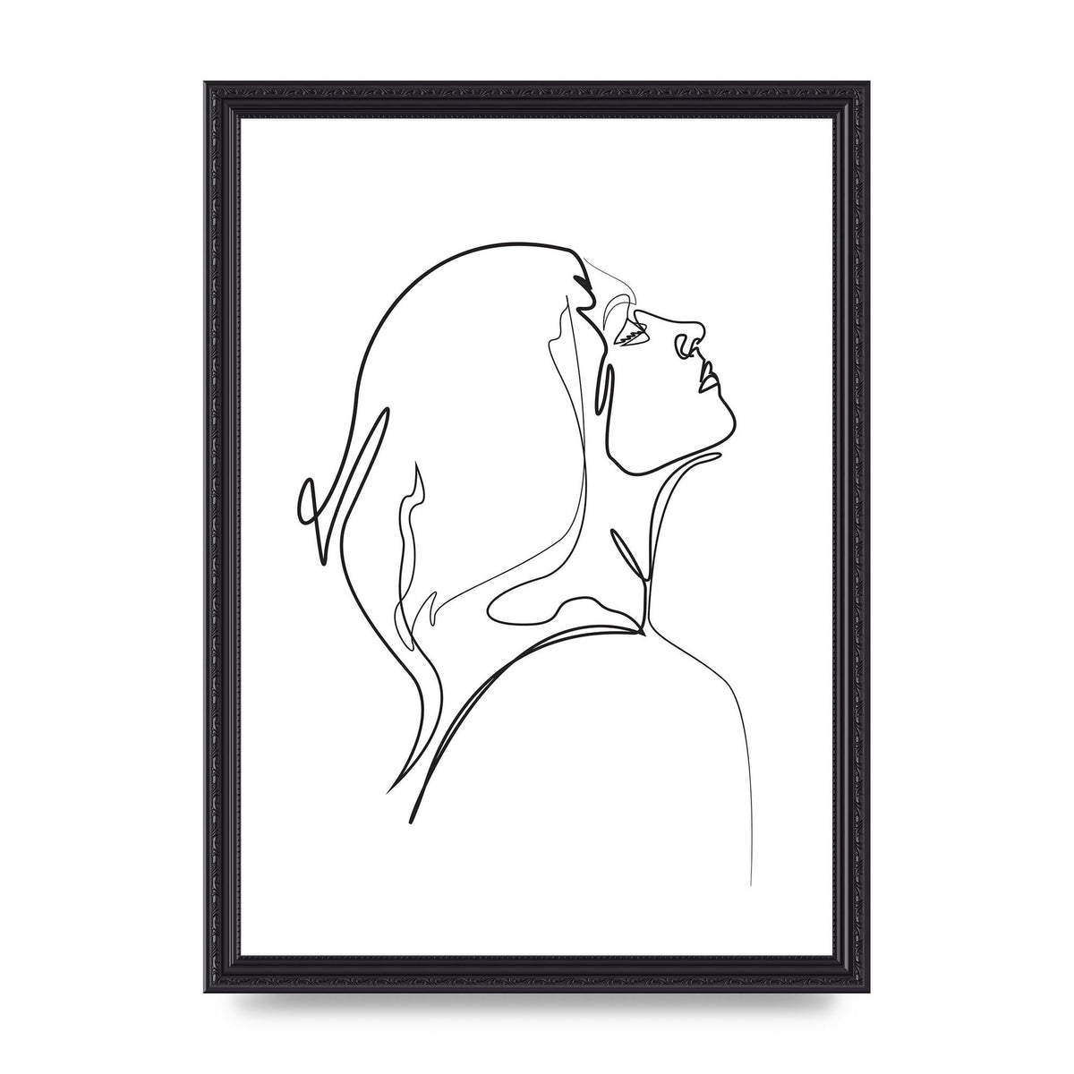 Woman Line Drawing White Printed Poster - A3 framed
