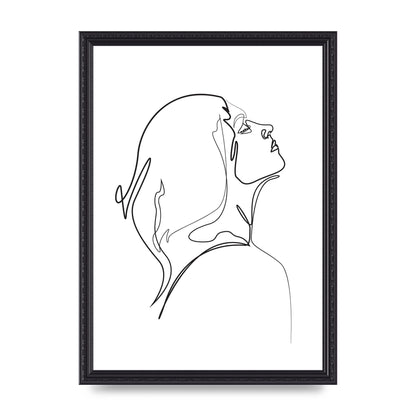 Woman Line Drawing White Printed Poster - A3 framed