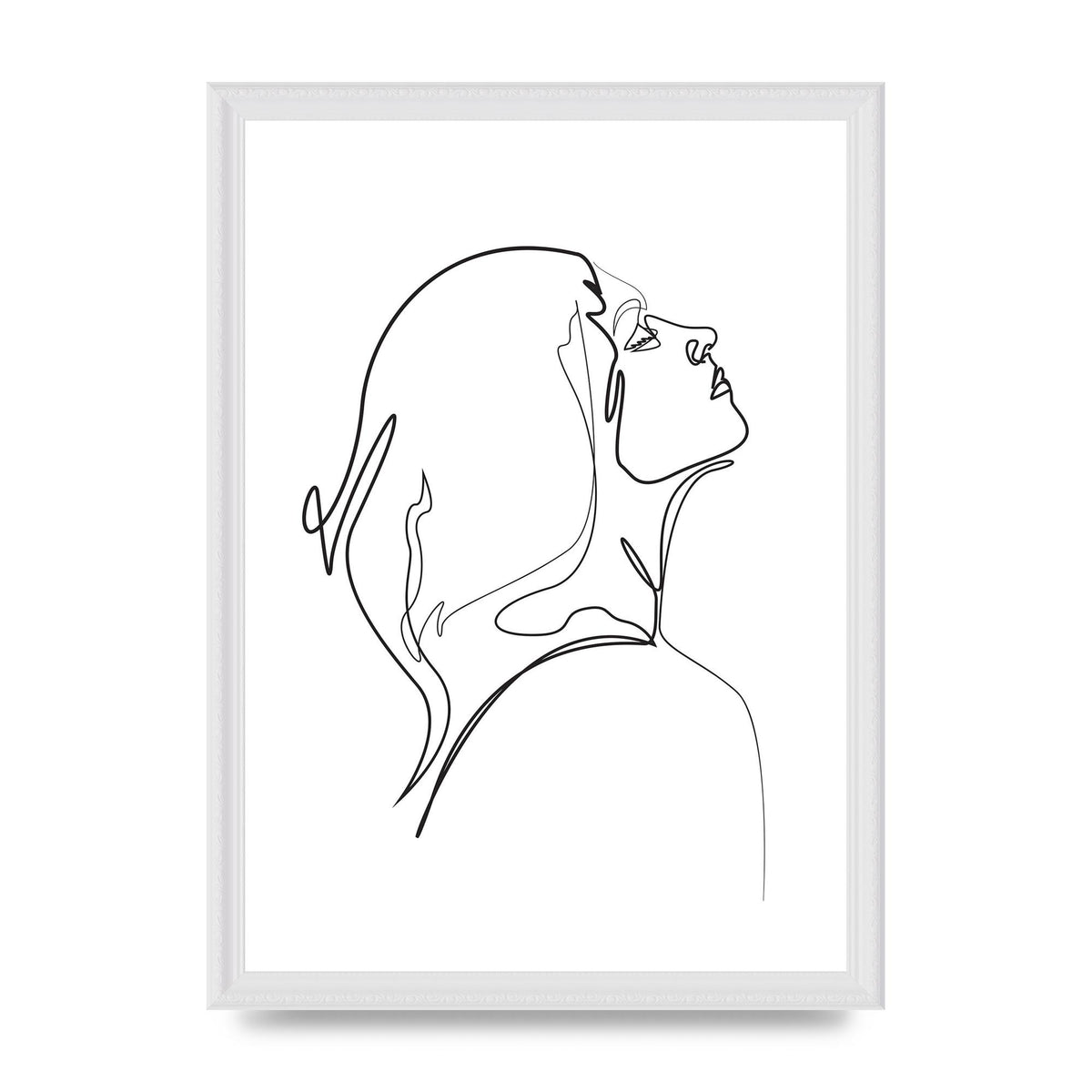 Woman Line Drawing White Printed Poster - A3 framed