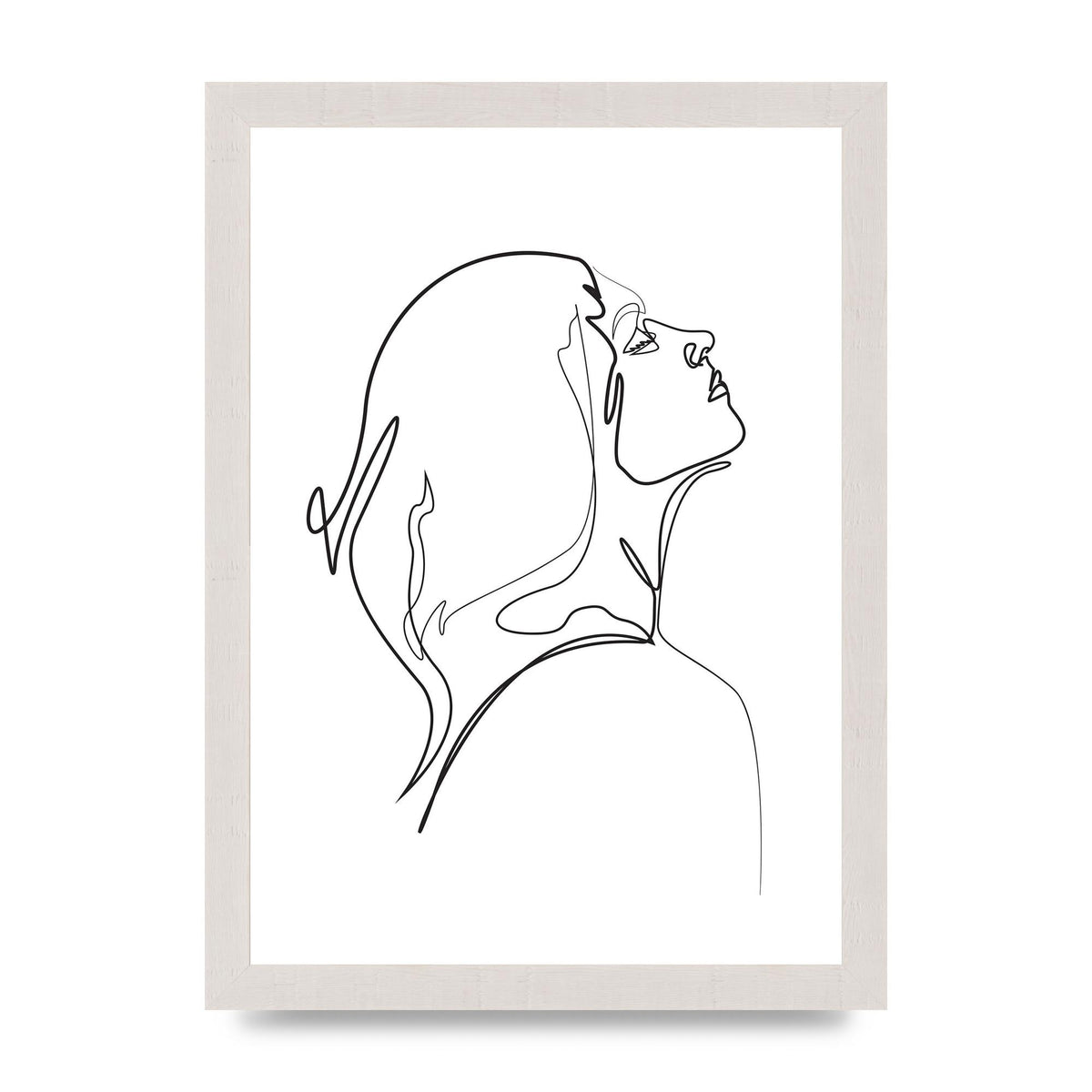 Woman Line Drawing White Printed Poster - A4 framed