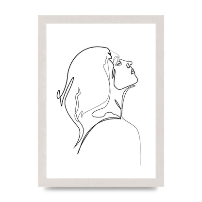 Woman Line Drawing White Printed Poster - A4 framed