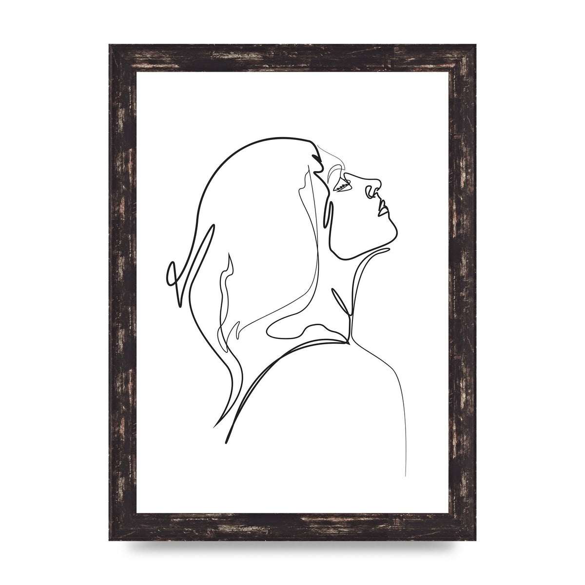 Woman Line Drawing White Printed Poster - A4 framed
