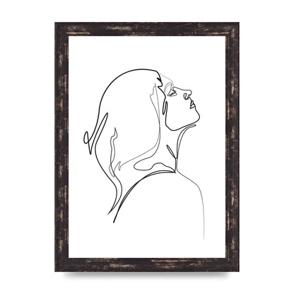 Woman Line Drawing White Printed Poster - A4 framed