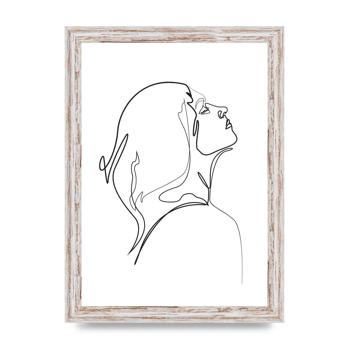 Woman Line Drawing White Printed Poster - A4 framed