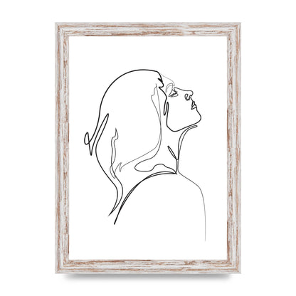 Woman Line Drawing White Printed Poster - A4 framed