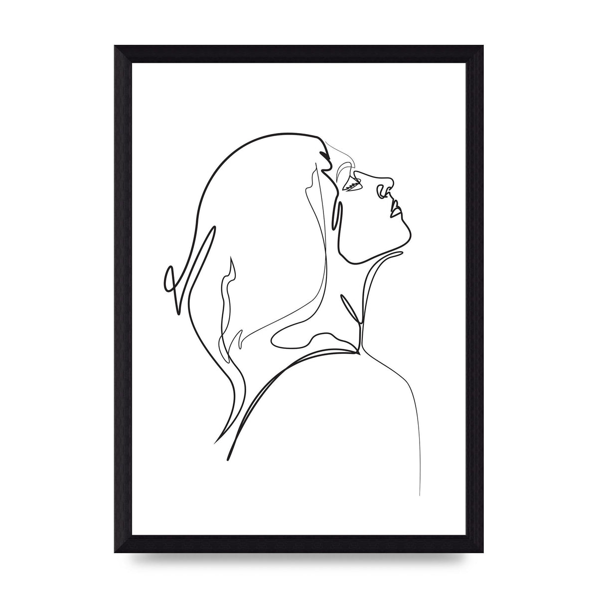 Woman Line Drawing White Printed Poster - A4 framed