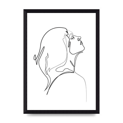 Woman Line Drawing White Printed Poster - A4 framed